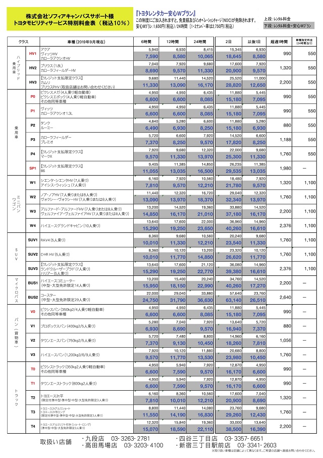 料金表